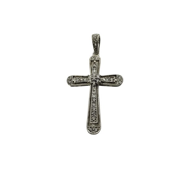 Vintage 14 Karat White Gold and Diamond Cross Pendant #10430 - Picture 1 of 9